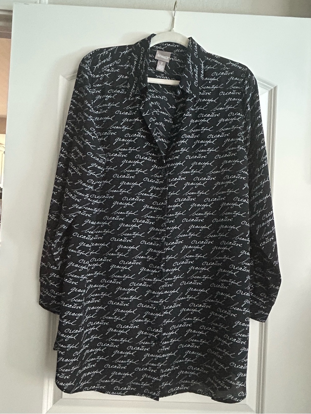Black Script Print Long Sleeve Tunic Dress